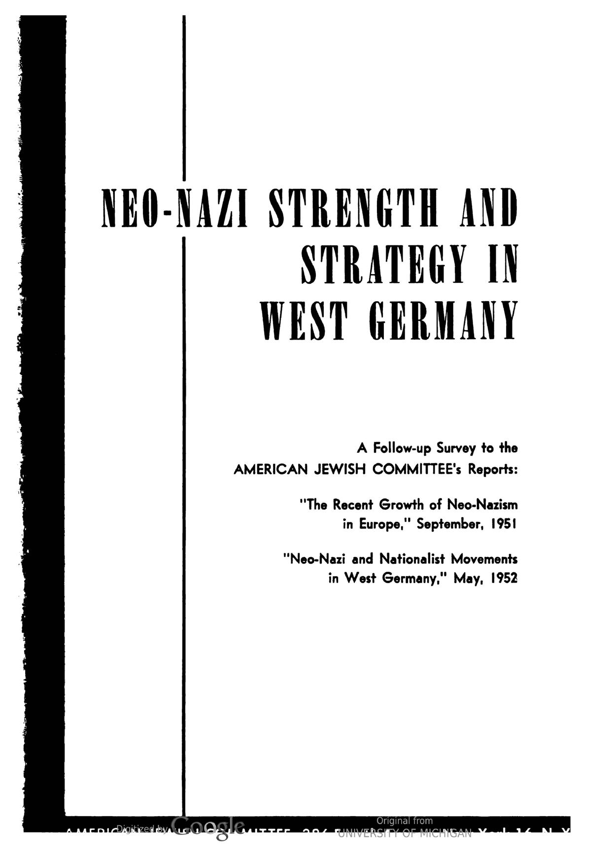 Neo-Nazi Strength and Strategy in West Germany (1953) by Unknown