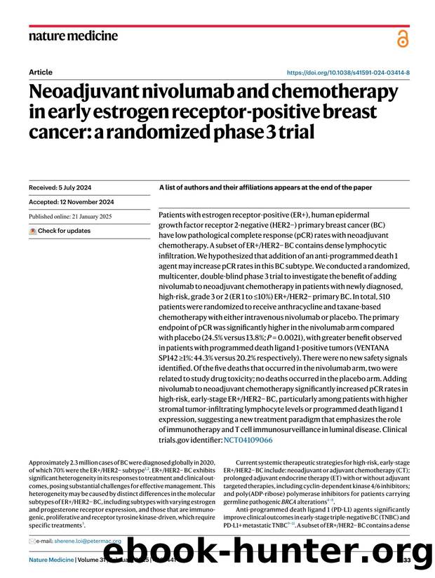 Neoadjuvant nivolumab and chemotherapy in early estrogen receptor-positive breast cancer: a randomized phase 3 trial by unknow