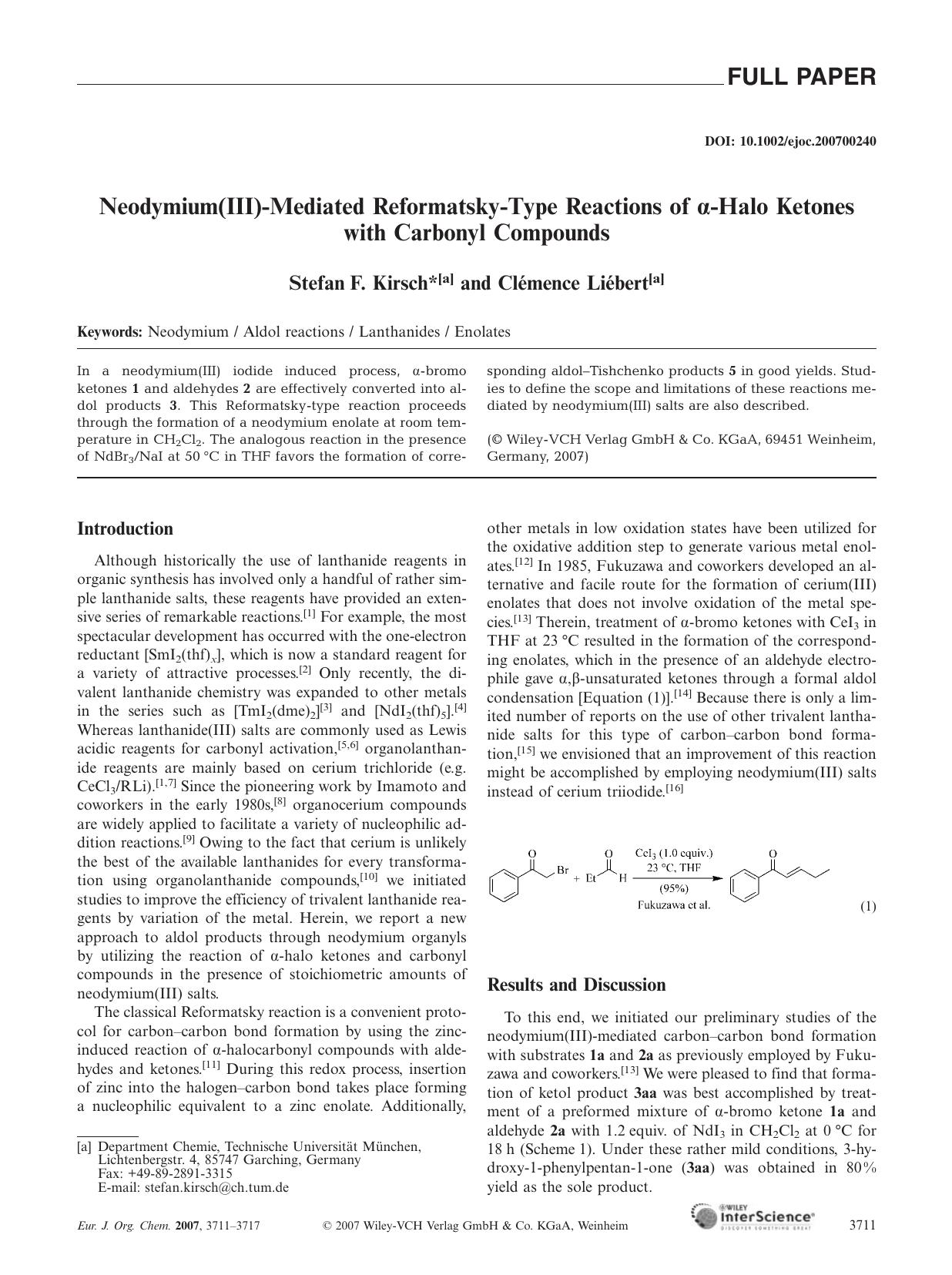 Neodymium(III)-Mediated Reformatsky-Type Reactions of [alpha]-Halo Ketones with Carbonyl Compounds by Unknown