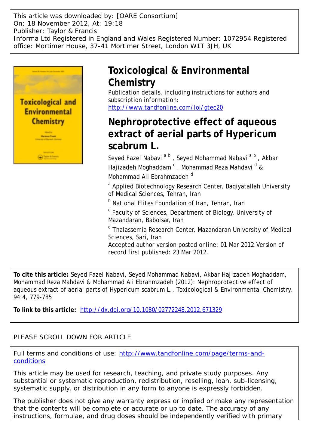 Nephroprotective effect of aqueous extract of aerial parts of Hypericum scabrum L. by unknow