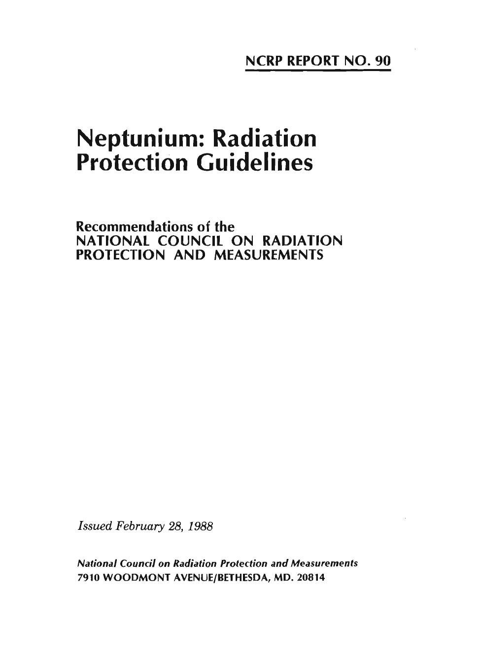 Neptunium: Radiation Protection Guidelines (N C R P Report) by National Council on Radiation Protection and Measurements