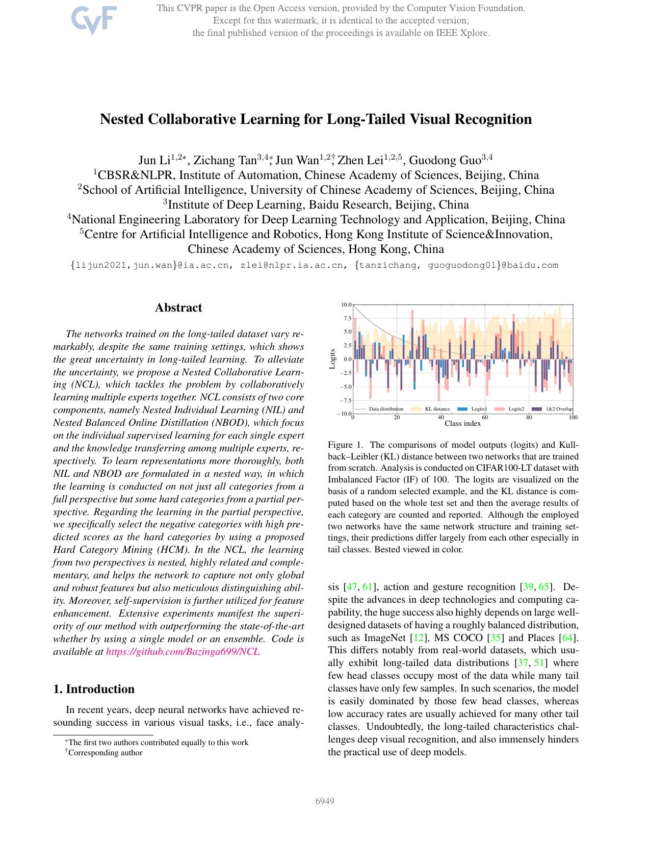 Nested Collaborative Learning for Long-Tailed Visual Recognition by Jun Li & Zichang Tan & Jun Wan & Zhen Lei & Guodong Guo