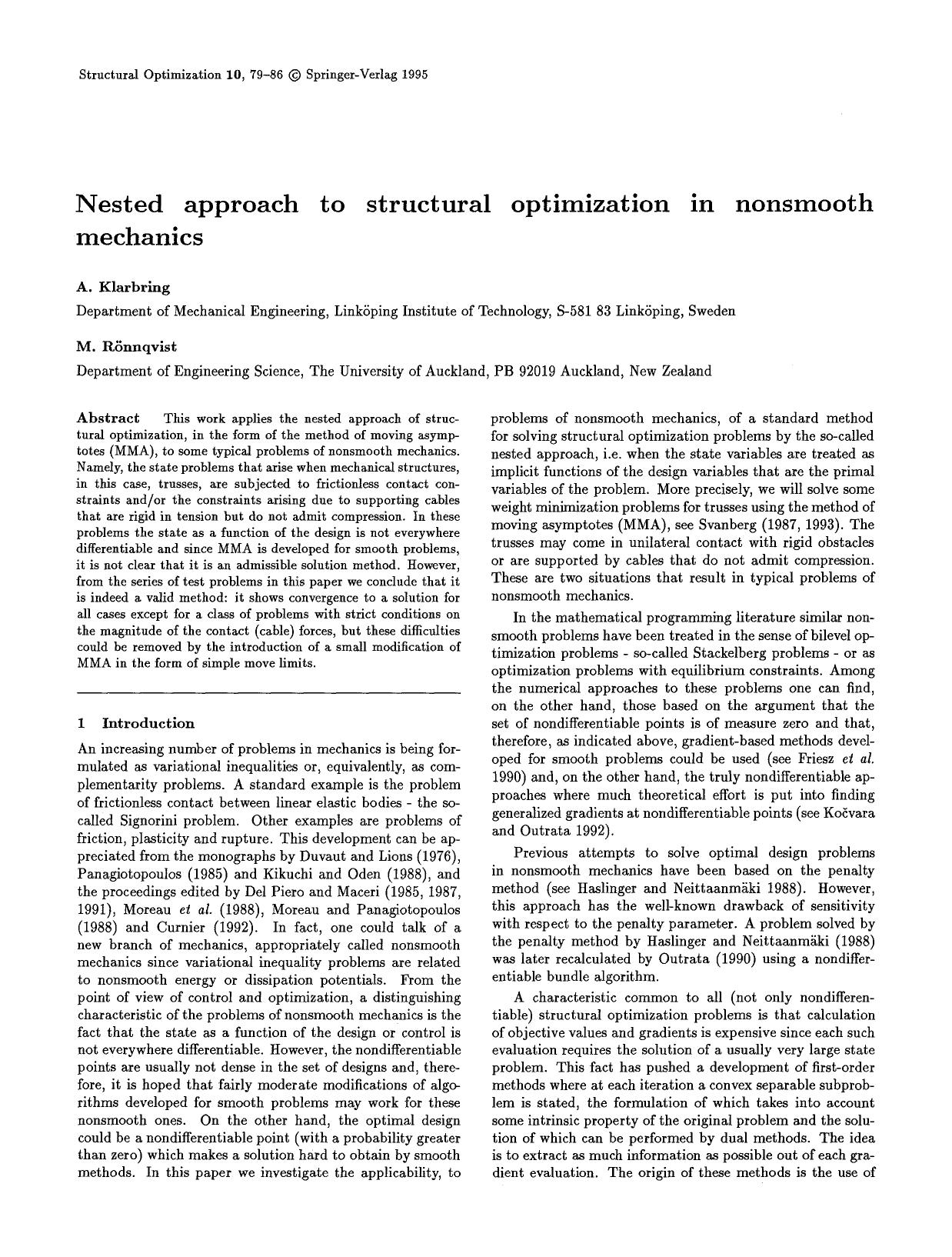 Nested approach to structural optimization in nonsmooth mechanics by Unknown