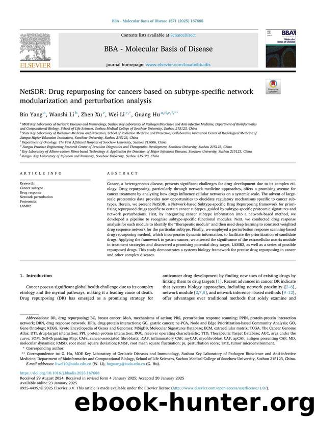 NetSDR: Drug repurposing for cancers based on subtype-specific network modularization and perturbation analysis by Bin Yang & Wanshi Li & Zhen Xu & Wei Li & Guang Hu