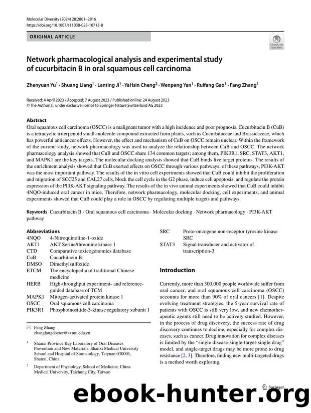 Network pharmacological analysis and experimental study of cucurbitacin B in oral squamous cell carcinoma by unknow