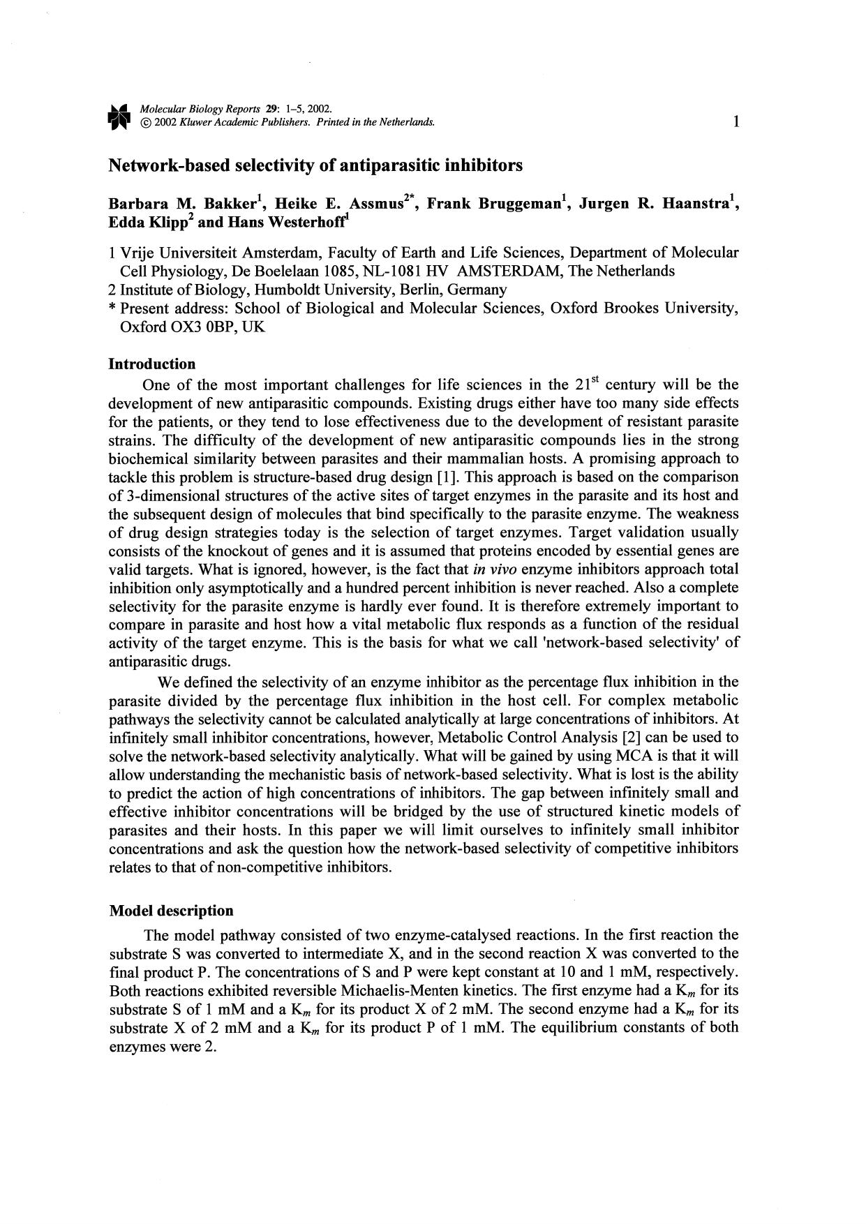 Network-Based Selectivity of Antiparasitic Inhibitors by Unknown