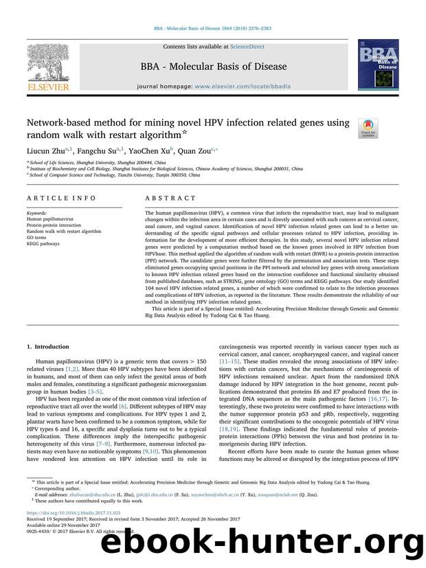 Network-based method for mining novel HPV infection related genes using random walk with restart algorithm by Liucun Zhu & Fangchu Su & YaoChen Xu & Quan Zou