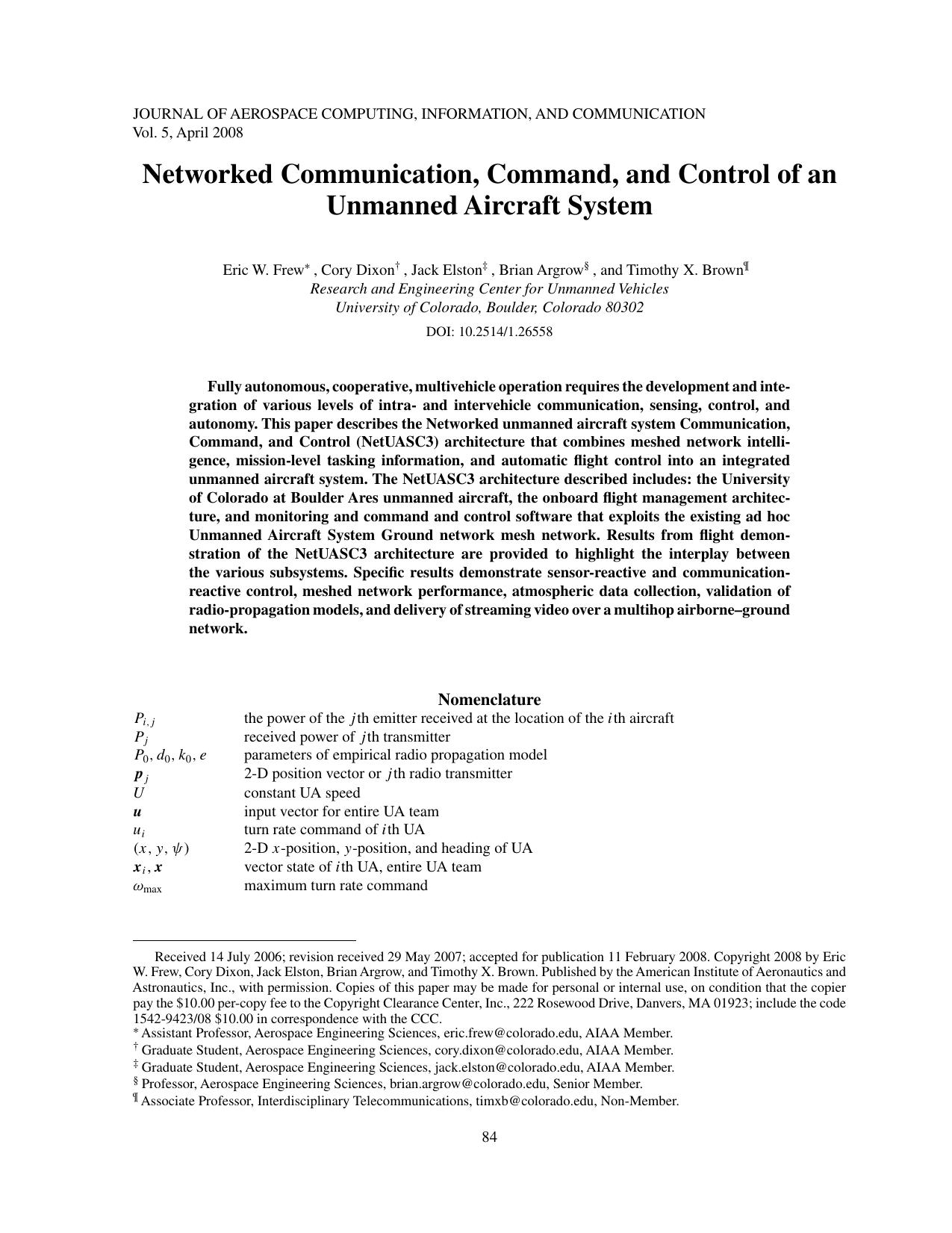 Networked Communication, Command, and Control of an Unmanned Aircraft System by Unknown