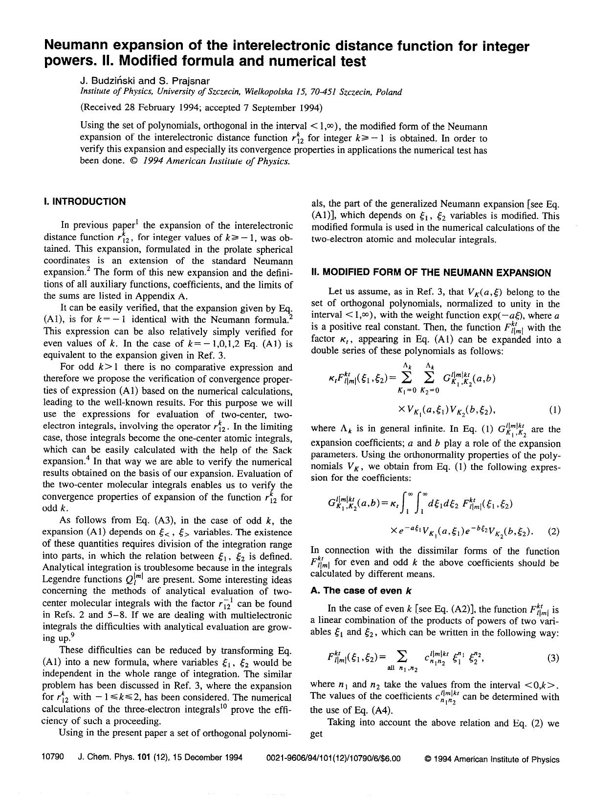 Neumann expansion of the interelectronic distance function for integer powers. II. Modified formula and numerical test by J. Budzinski; S. Prajsnar