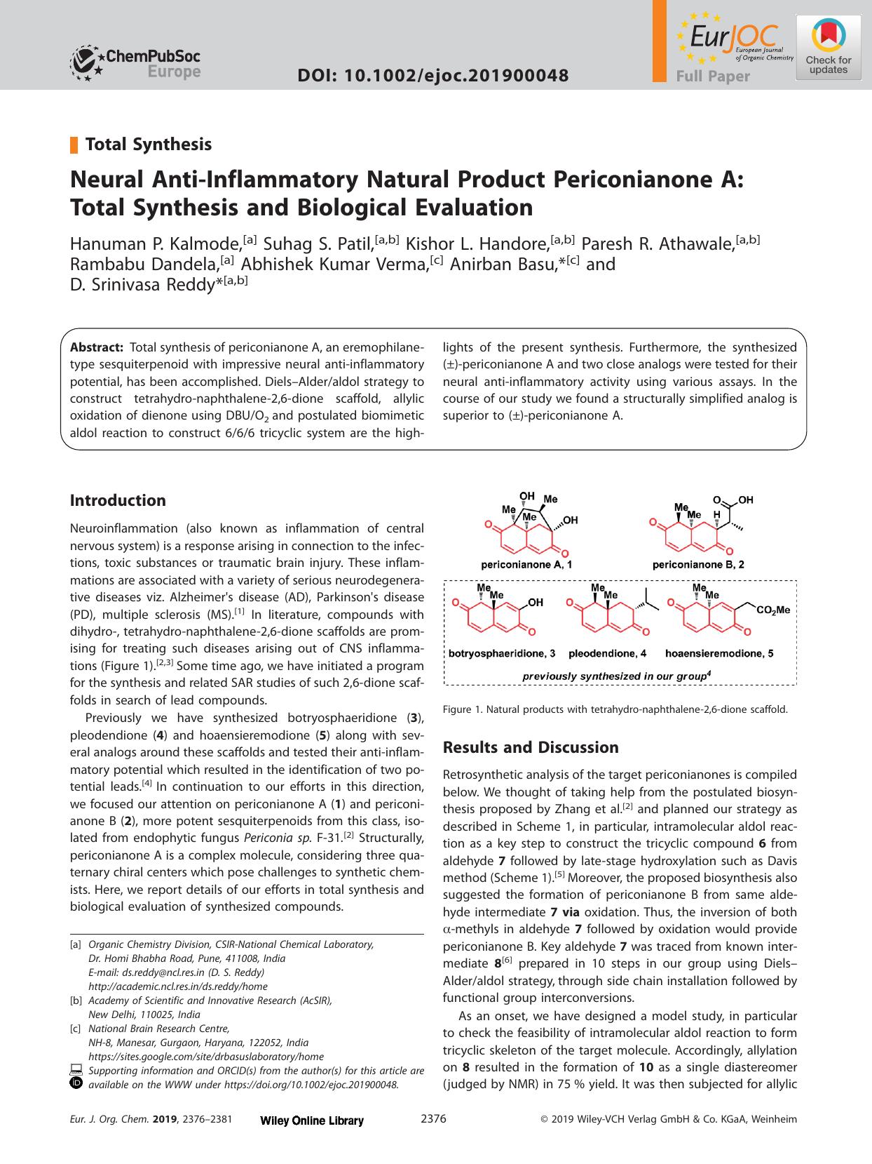 Neural Anti‐Inflammatory Natural Product Periconianone A: Total Synthesis and Biological Evaluation by Unknown