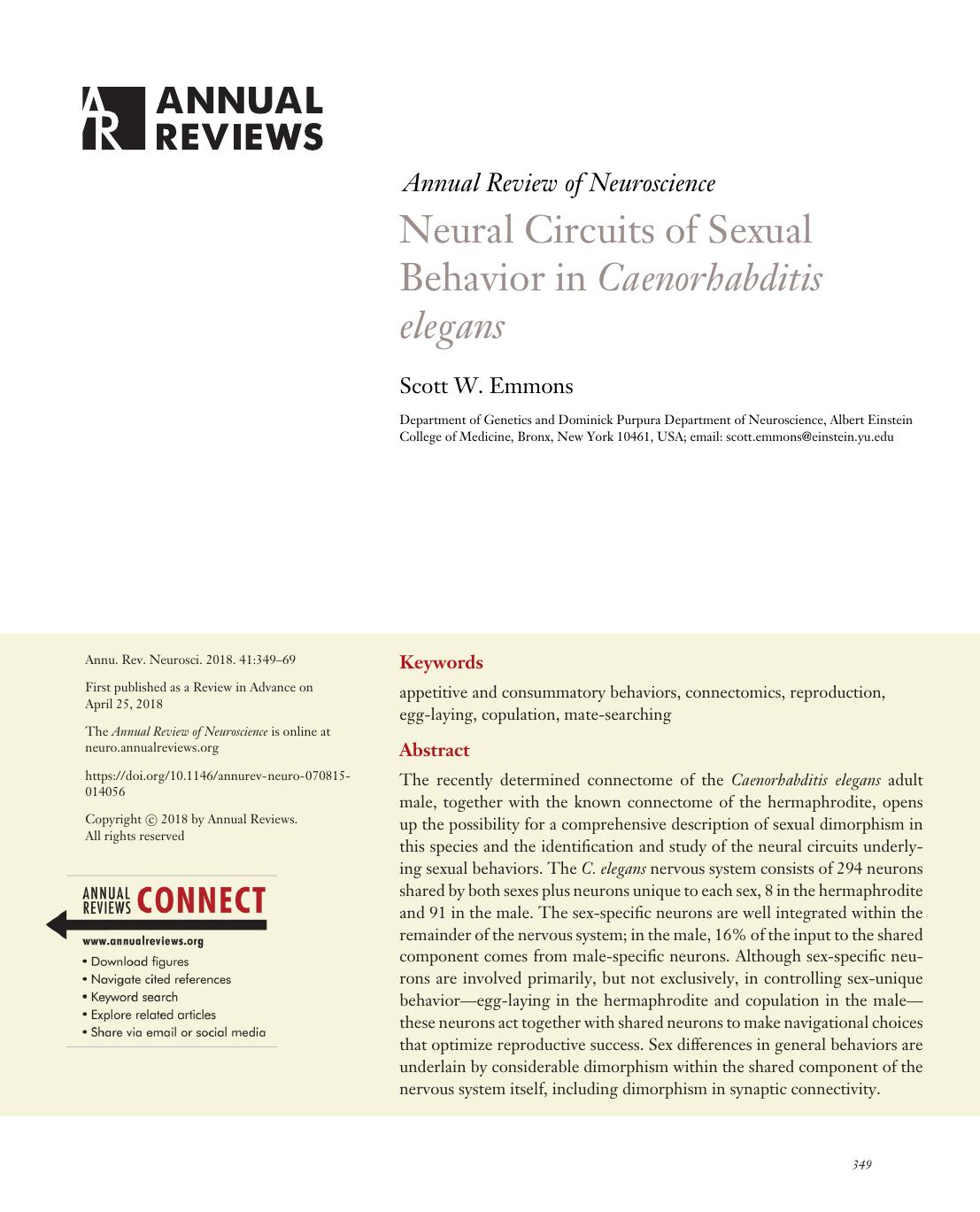 Neural Circuits of Sexual Behavior in Caenorhabditis elegans by Scott W. Emmons
