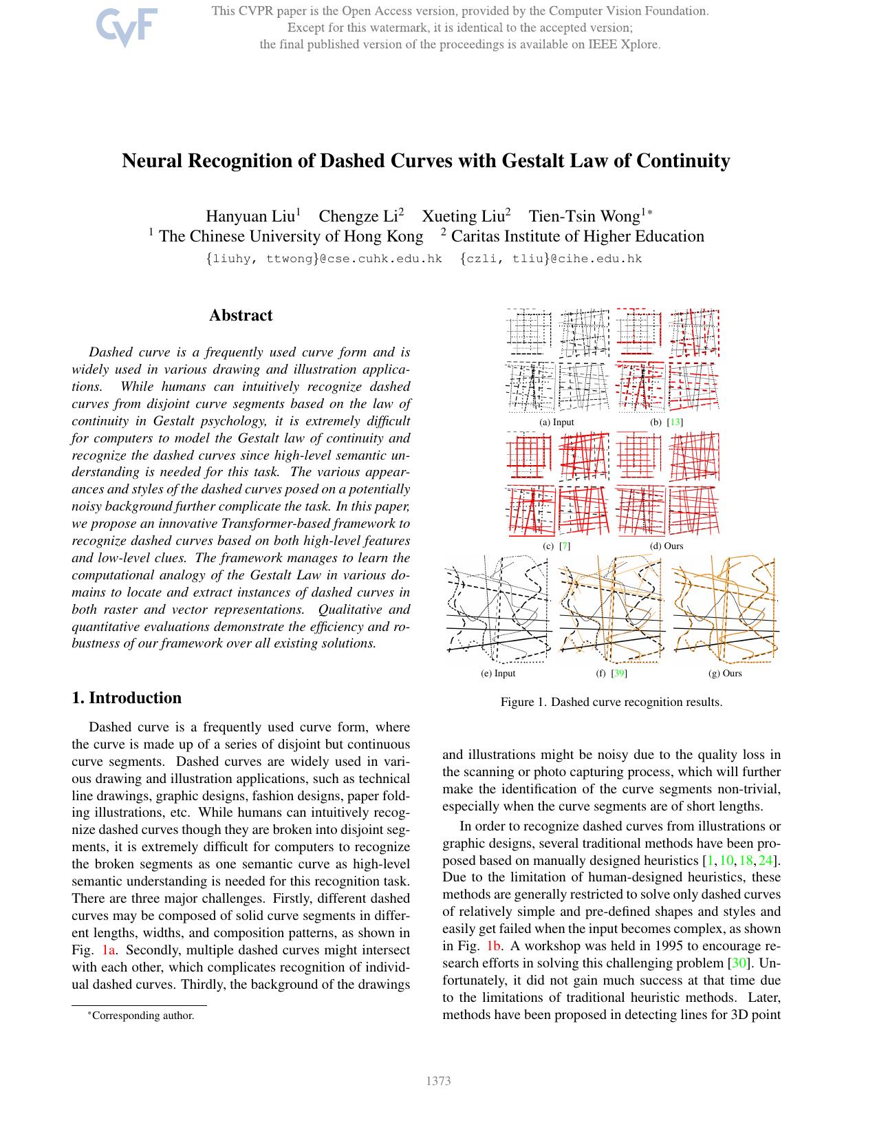 Neural Recognition of Dashed Curves With Gestalt Law of Continuity by Hanyuan Liu & Chengze Li & Xueting Liu & Tien-Tsin Wong