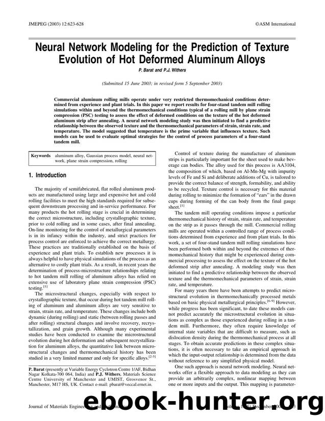 Neural network modeling for the prediction of texture evolution of hot deformed aluminum alloys by Unknown