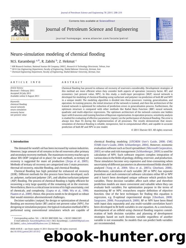 Neuro-simulation modeling of chemical flooding by M.S. Karambeigi & R. Zabihi & Z. Hekmat