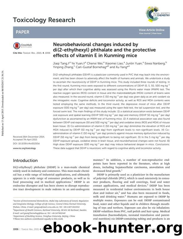 Neurobehavioral changes induced by di(2-ethylhexyl) phthalate and the protective effects of vitamin E in Kunming mice by unknow