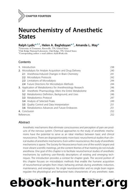 Neurochemistry of Anesthetic States by Ralph Lydic & Helen A. Baghdoyan & Amanda L. May