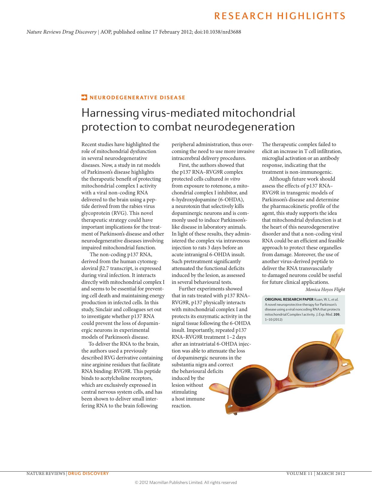 Neurodegenerative disease: Harnessing virus-mediated mitochondrial protection to combat neurodegeneration by Monica Hoyos Flight
