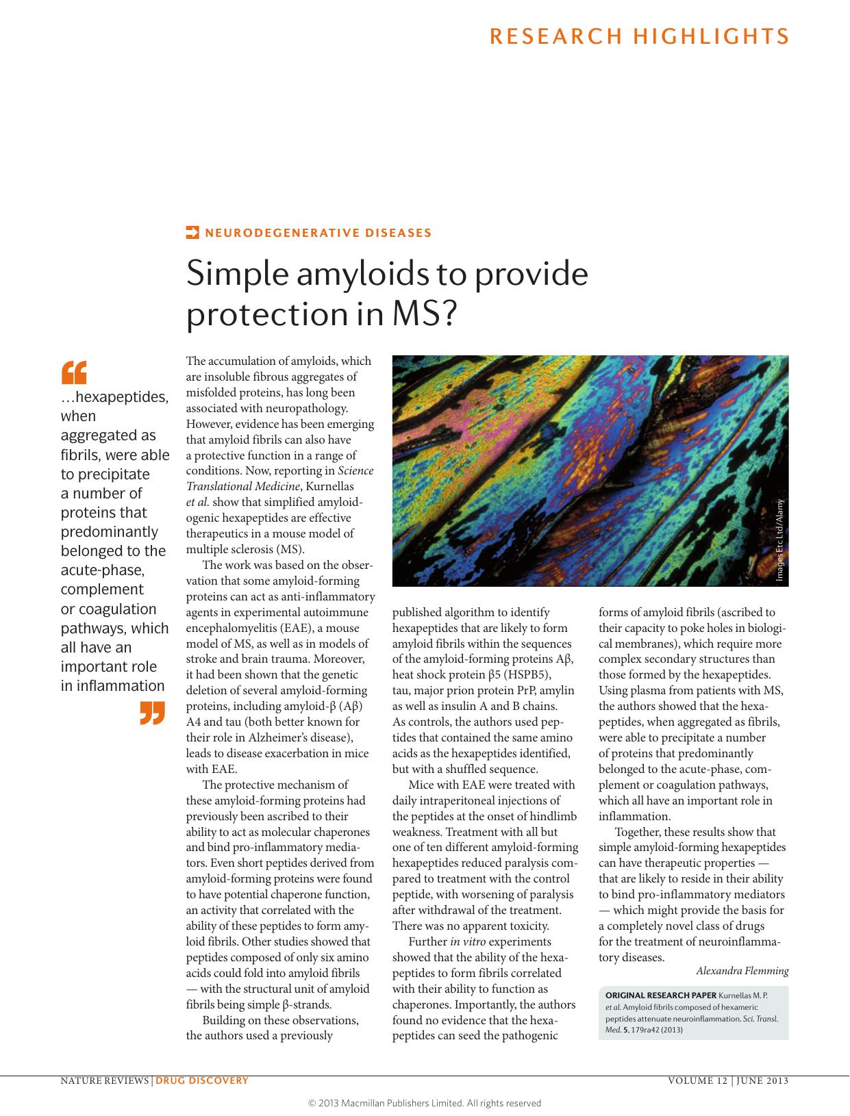 Neurodegenerative diseases: Simple amyloids to provide protection in MS? by Alexandra Flemming
