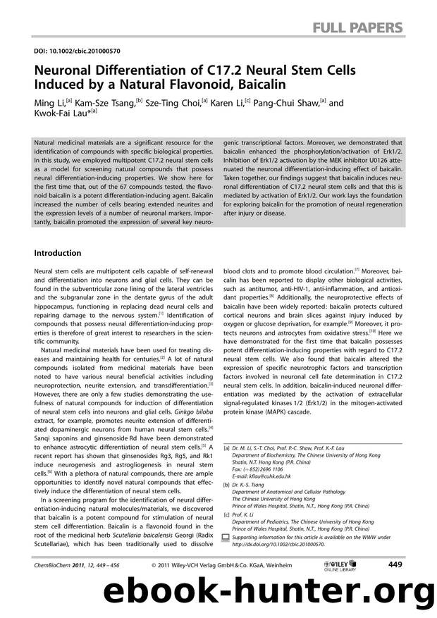 Neuronal Differentiation of C17.2 Neural Stem Cells Induced by a Natural Flavonoid, Baicalin by Unknown