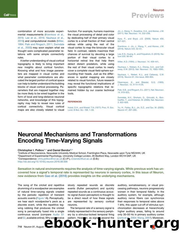 Neuronal Mechanisms and Transformations Encoding Time-Varying Signals by Christopher I. Petkov & Daniel Bendor