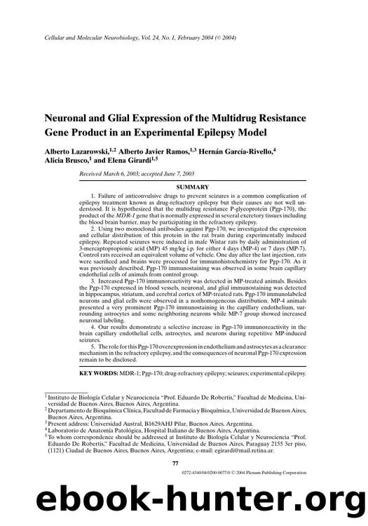 Neuronal and Glial Expression of the Multidrug Resistance Gene Product in an Experimental Epilepsy Model by Unknown