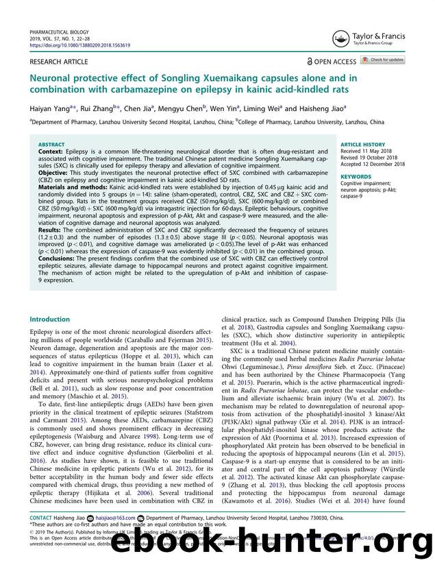 Neuronal protective effect of Songling Xuemaikang capsules alone and in combination with carbamazepine on epilepsy in kainic acid-kindled rats by Yang Haiyan & Zhang Rui & Jia Chen & Chen Mengyu & Yin Wen & Wei Liming & Jiao Haisheng