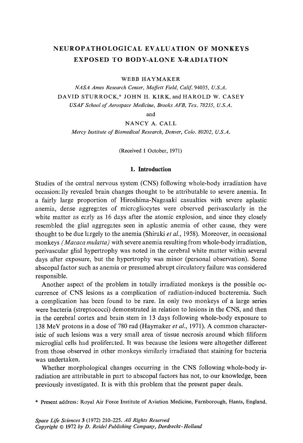 Neuropathological evaluation of monkeys exposed to body-alone X-radiation by Unknown