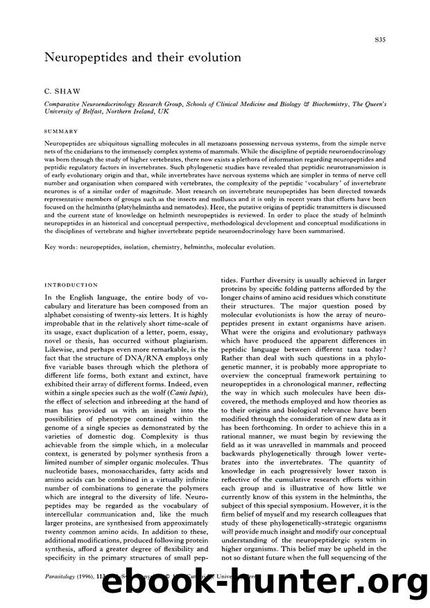 Neuropeptides and their evolution by C. Shaw