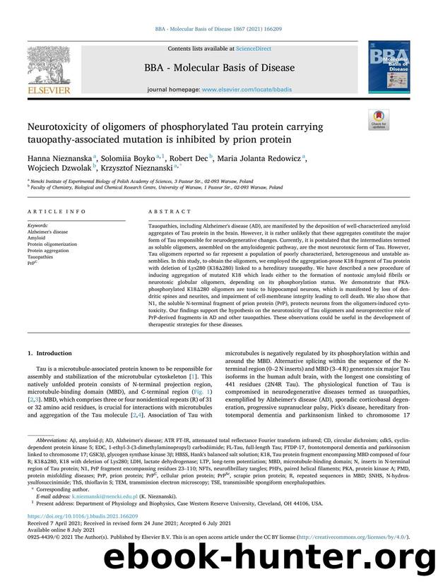 Neurotoxicity of oligomers of phosphorylated Tau protein carrying tauopathy-associated mutation is inhibited by prion protein by unknow