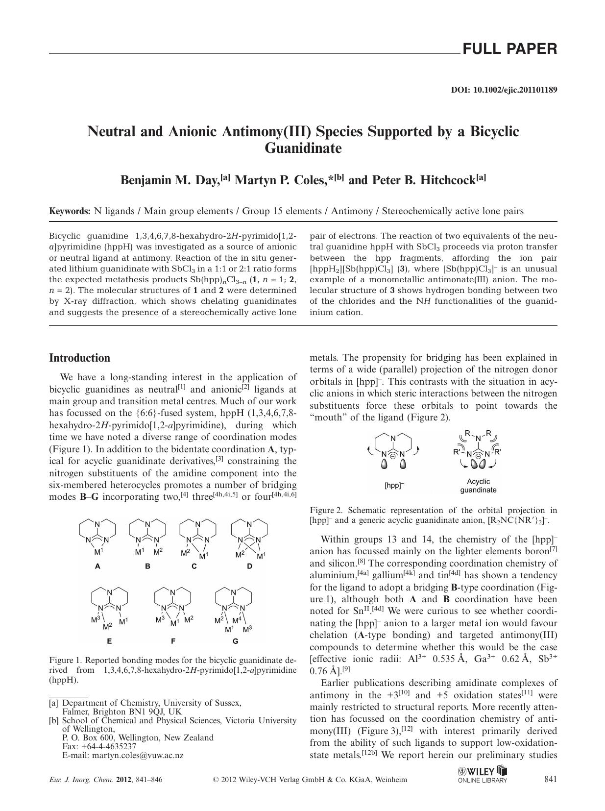 Neutral and Anionic Antimony(III) Species Supported by a Bicyclic Guanidinate by Unknown