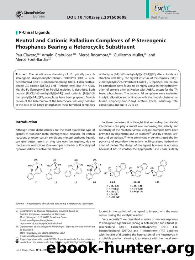 Neutral and Cationic Palladium Complexes of <i>P<i>&#x02010;Stereogenic Phosphanes Bearing a Heterocyclic Substituent by Unknown
