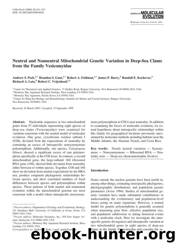 Neutral and Nonneutral Mitochondrial Genetic Variation in Deep-Sea Clams from the Family Vesicomyidae by Peek S. et al