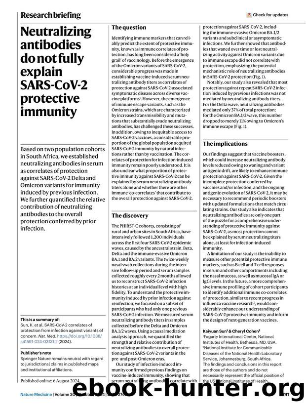 Neutralizing antibodies do not fully explain SARS-CoV-2 protective immunity by Unknown