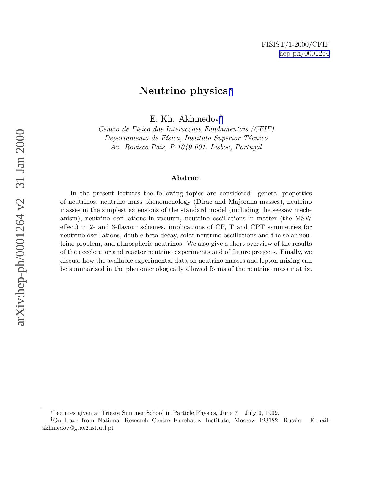 Neutrino Physics by Akhmedov