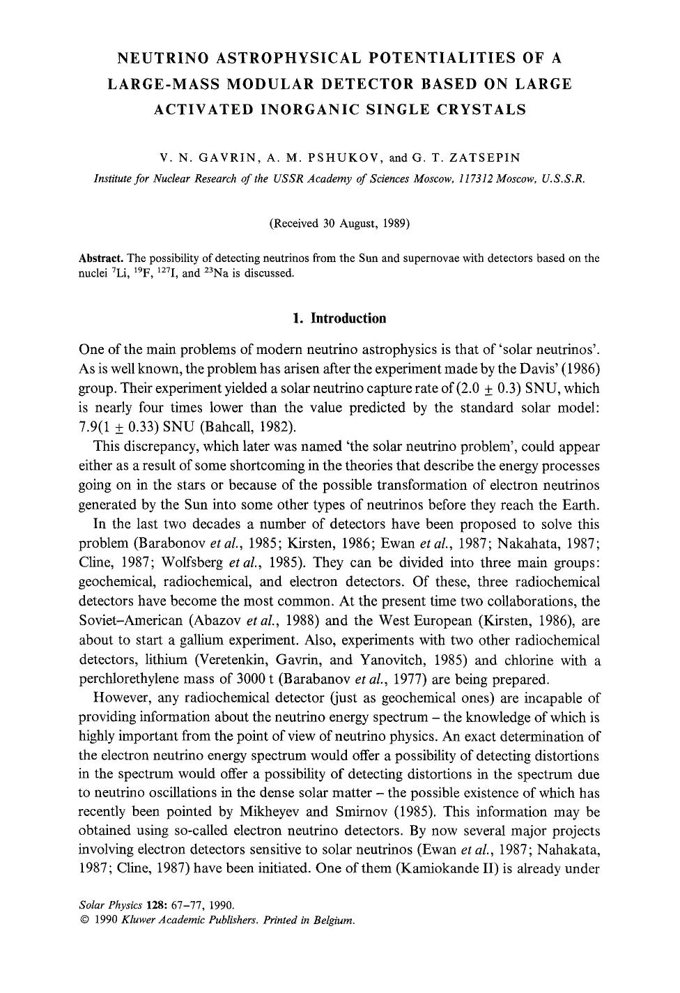 Neutrino astrophysical potentialities of a large-mass modular detector based on large activated inorganic single crystals by Unknown