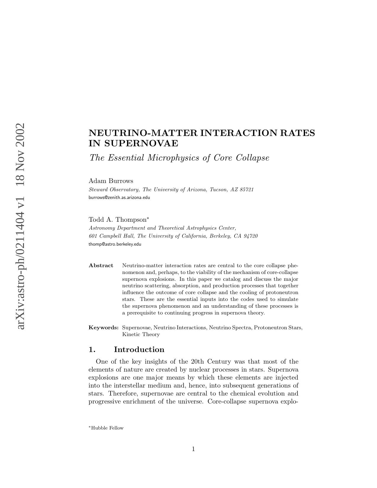 Neutrino-Matter Interaction Rates in Supernovae: The Essential Microphysics of Core Collapse by Burrows Adam; Thompson Todd A