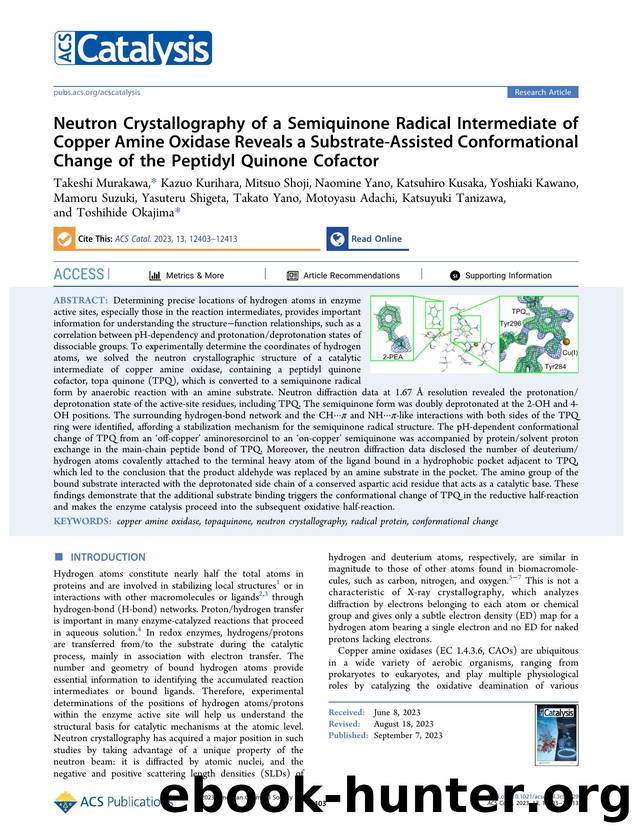Neutron Crystallography of a Semiquinone Radical Intermediate of Copper Amine Oxidase Reveals a Substrate-Assisted Conformational Change of the Peptidyl Quinone Cofactor by unknow