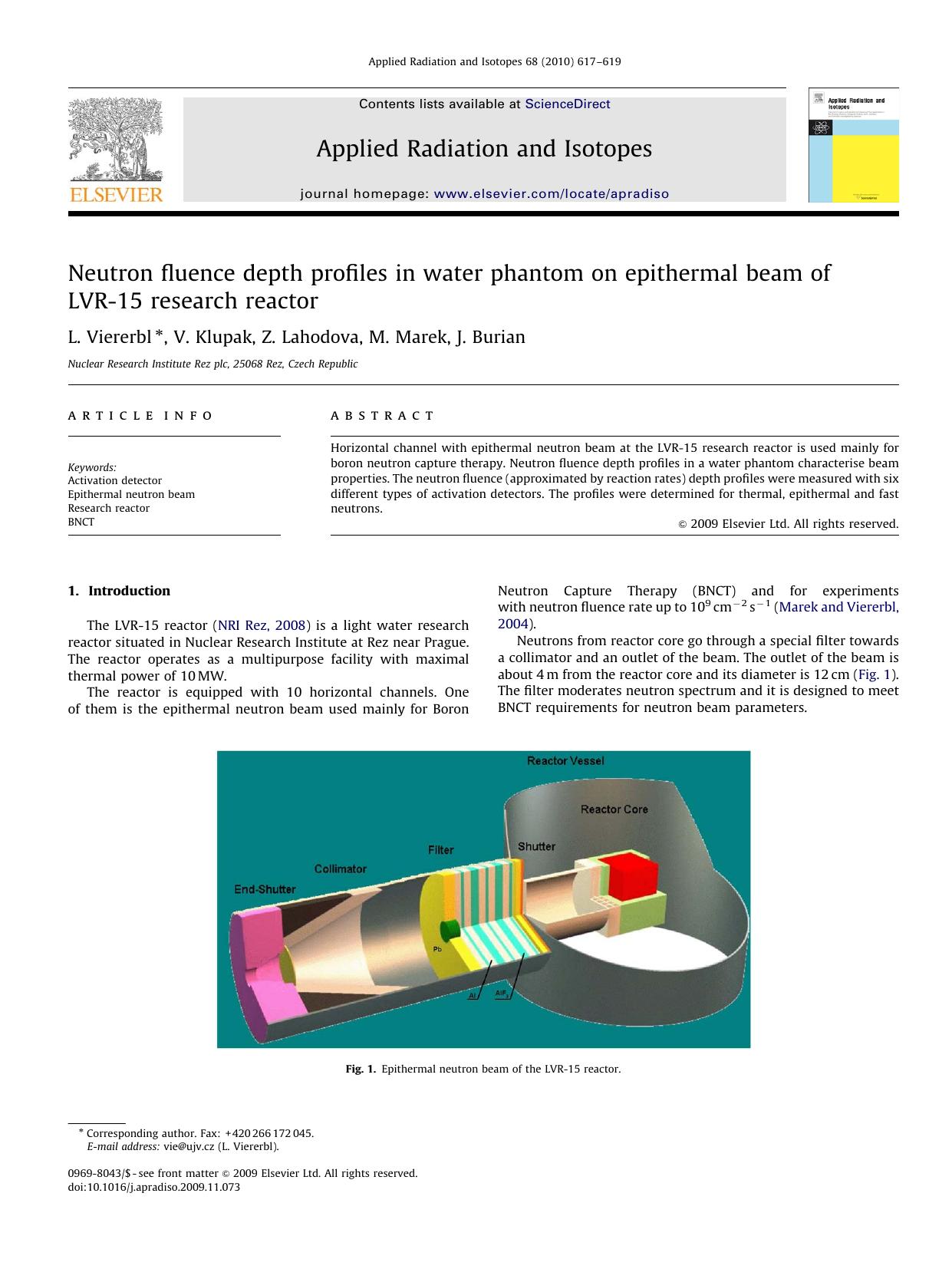 Neutron fluence depth profiles in water phantom on epithermal beam of LVR-15 research reactor by L. Viererbl; V. Klupak; Z. Lahodova; M. Marek; J. Burian