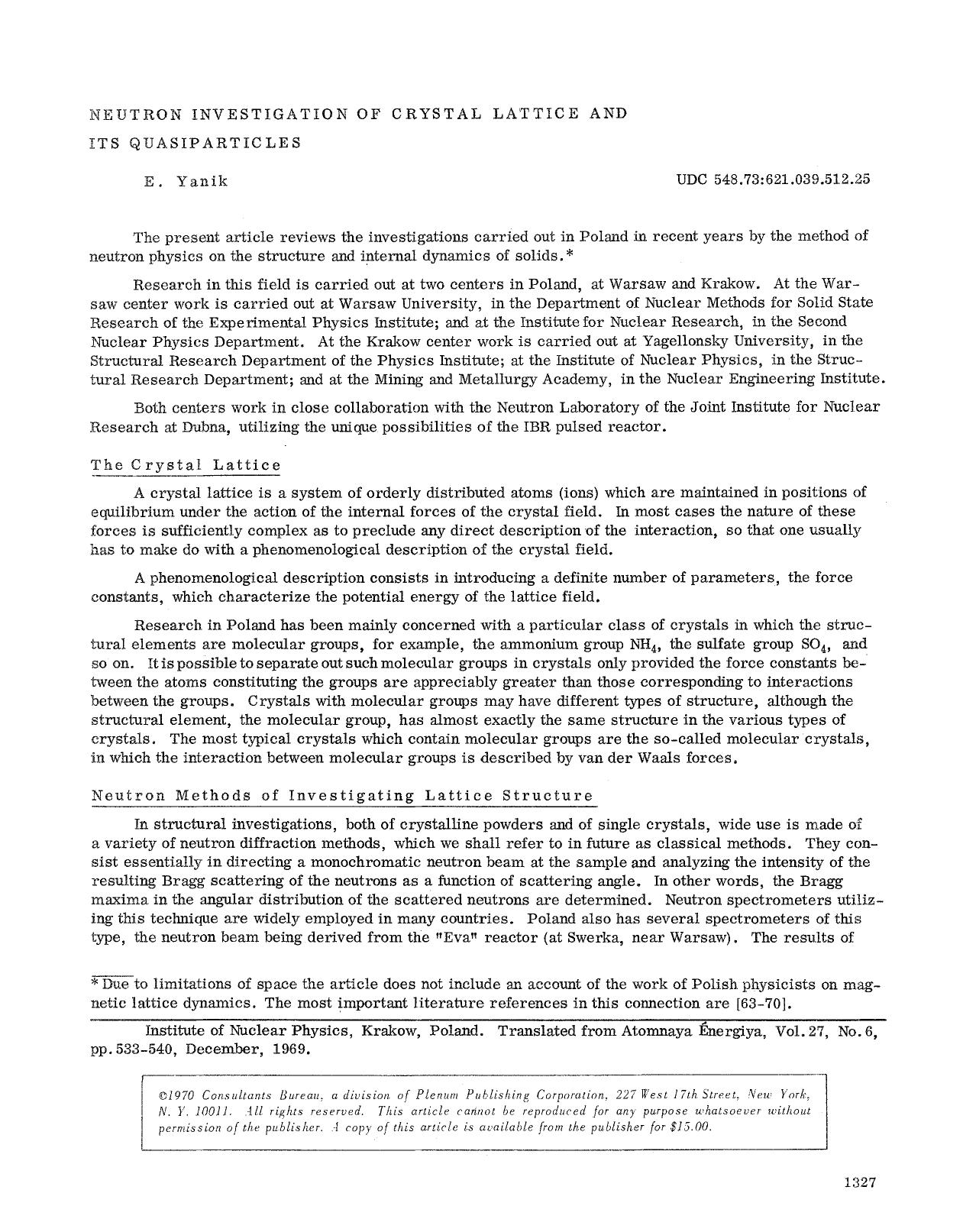 Neutron investigation of crystal lattice and its quasiparticles by Unknown