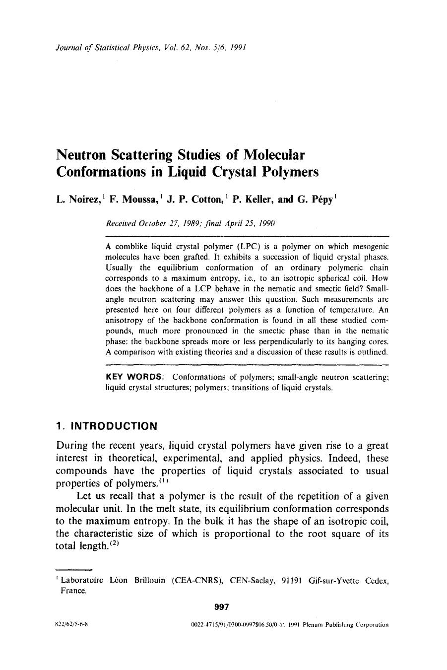 Neutron scattering studies of molecular conformations in liquid crystal polymers by Unknown