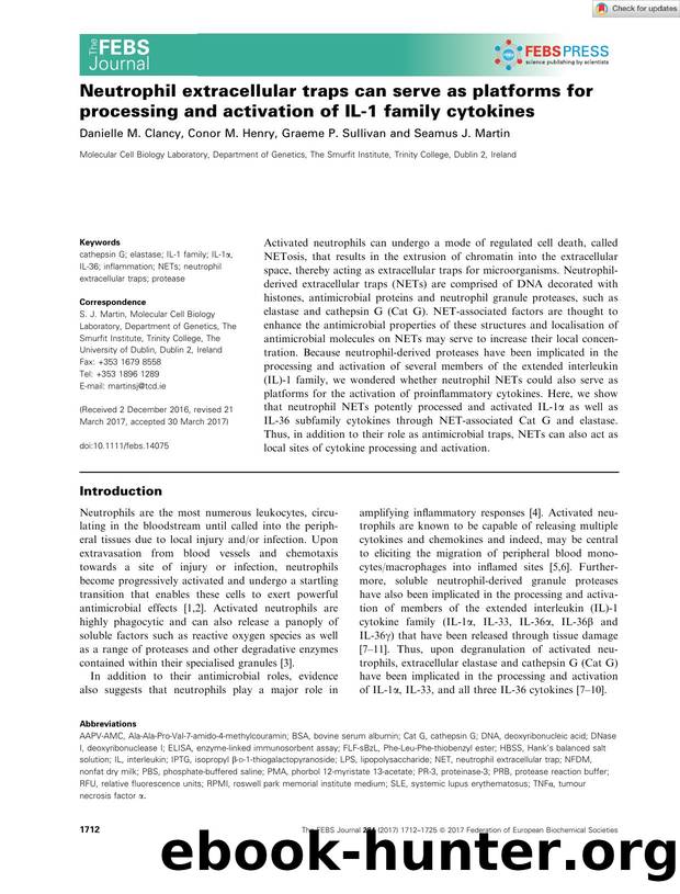 Neutrophil extracellular traps can serve as platforms for processing and activation of ILâ1 family cytokines by Unknown