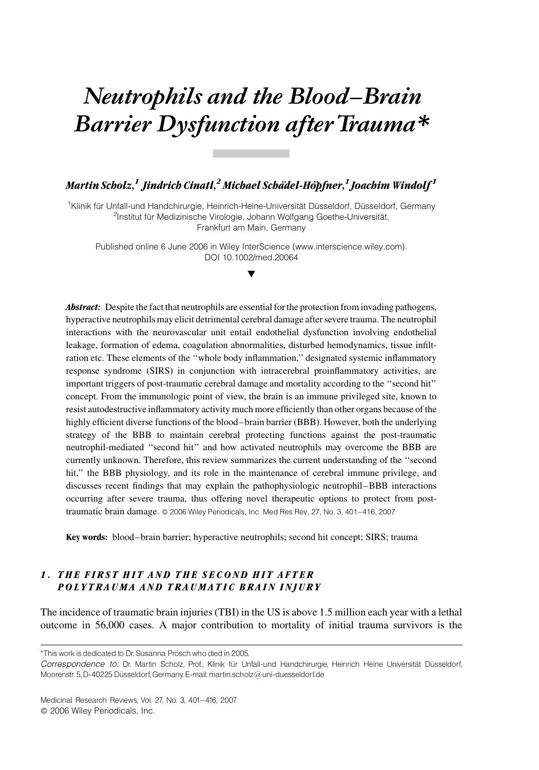 Neutrophils and the blood-brain barrier dysfunction after trauma by Unknown