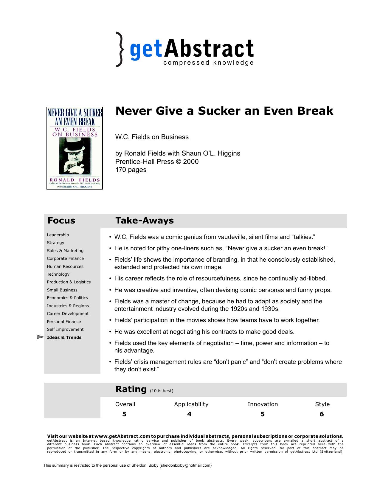 Never Give a Sucker an Even Break by getAbstract