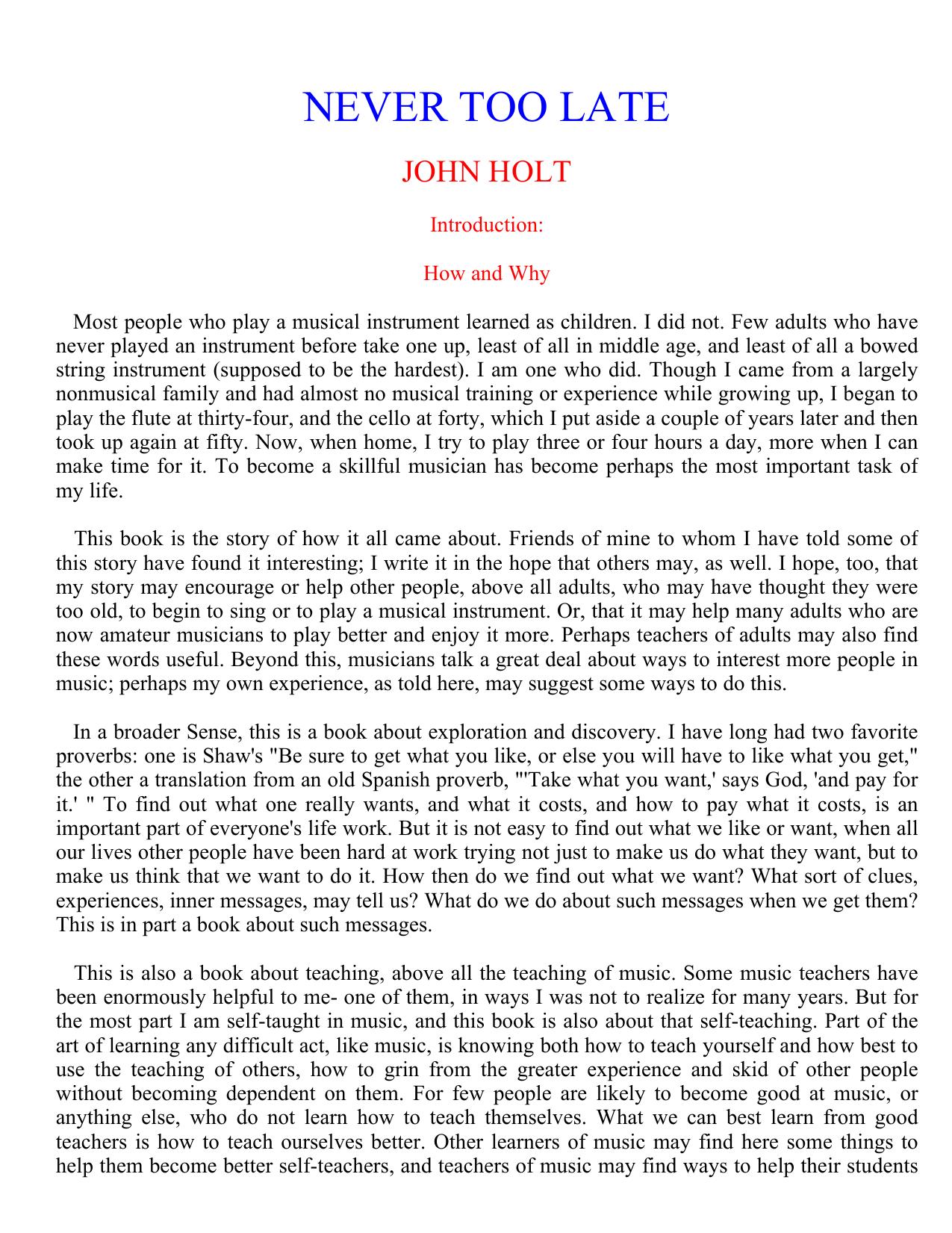 Never Too Late: My Musical Life Story by John Holt