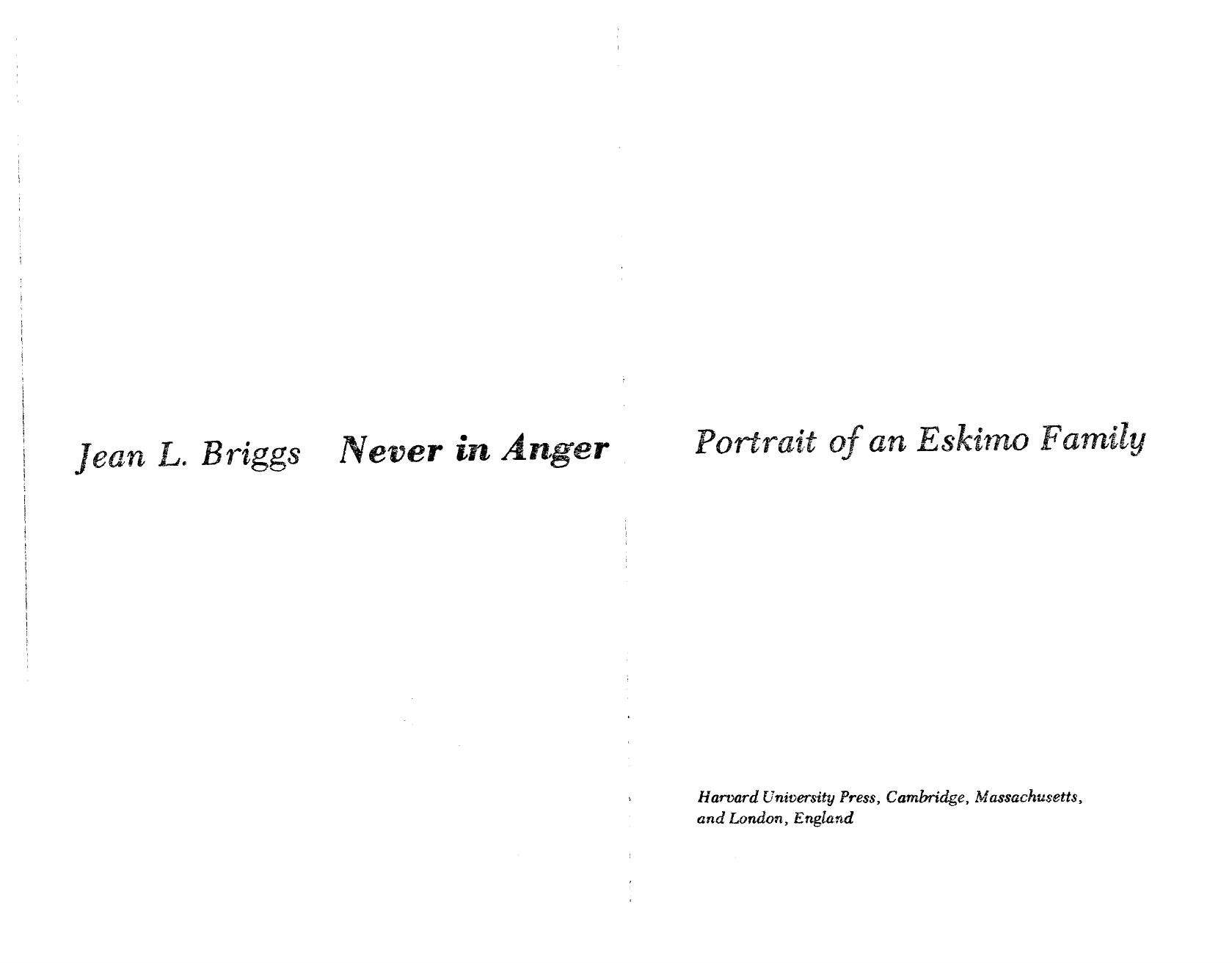 Never in Anger: Portrait of an Eskimo Family by Jean Briggs
