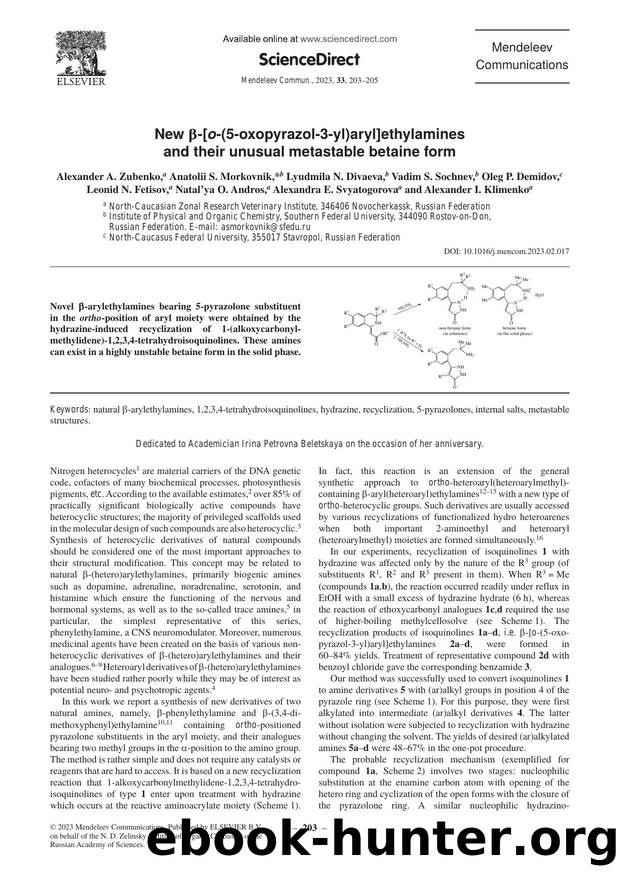 New Î²-[o-(5-oxopyrazol-3-yl)aryl]ethylamines and their unusual metastable betaine form by unknow