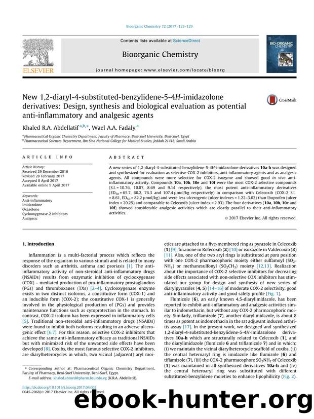 New 1,2-diaryl-4-substituted-benzylidene-5-4H-imidazolone derivatives: Design, synthesis and biological evaluation as potential anti-inflammatory and analgesic agents by Khaled R.A. Abdellatif & Wael A.A. Fadaly