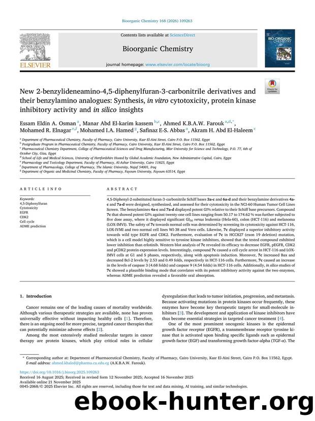 New 2-benzylideneamino-4,5-diphenylfuran-3âcarbonitrile derivatives and their benzylamino analogues: Synthesis, in vitro cytotoxicity, protein kinase inhibitory activity and in silico insights by unknow