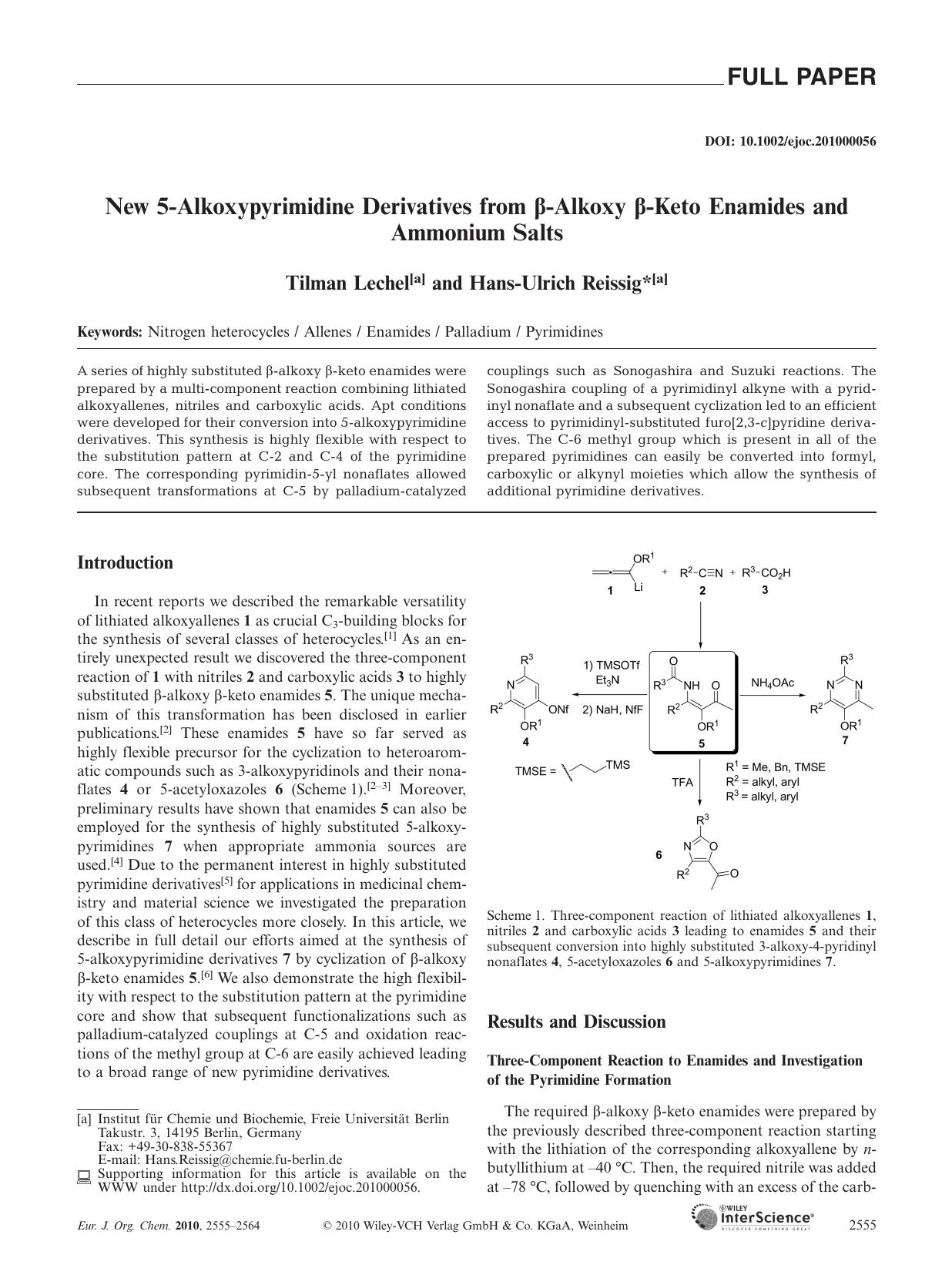 New 5?Alkoxypyrimidine Derivatives from ??Alkoxy ??Keto Enamides and Ammonium Salts by Unknown