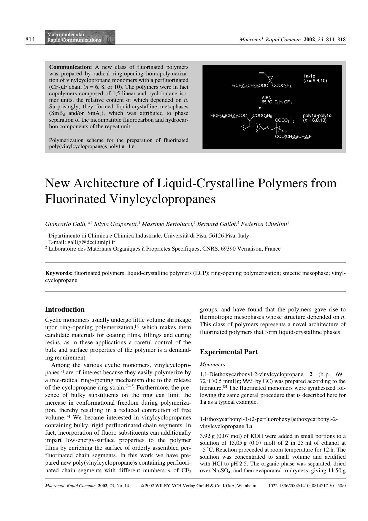 New Architecture of Liquid-Crystalline Polymers from Fluorinated Vinylcyclopropanes by Unknown